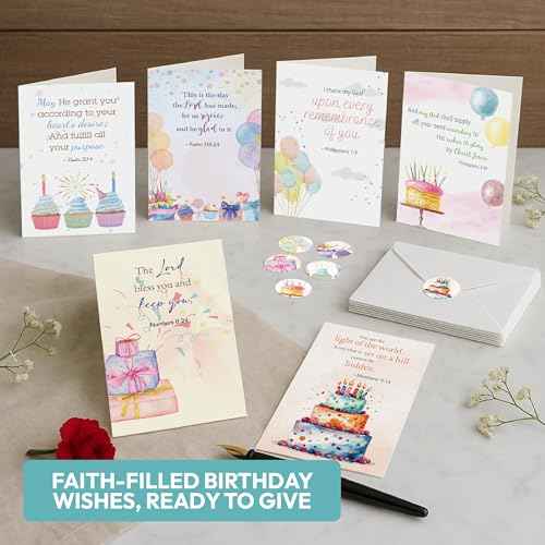 30 Pack Religious Birthday Cards with Envelopes and Stickers ? 4 x 6 in, Inspirational Christian Birthday Cards Bulk Boxed Set with Bible Verses and Greetings Inside for Women, Men, Kids