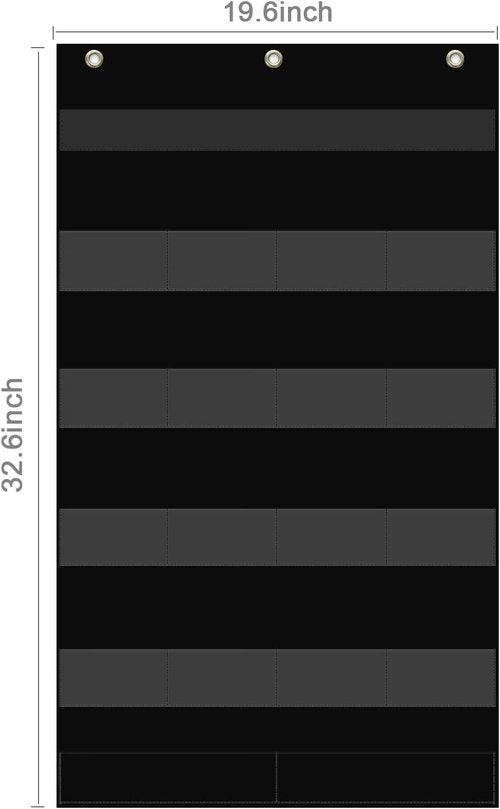 Regeleto Class Jobs Pocket Chart - 17 Pockets & 2 Storage Bags | Educational Tool for Classroom Management - 32.6" L x 19.6" H (Black)