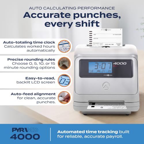 Pyramid Time Systems 4000 Pro Auto Totaling Time Clock - Time Clock