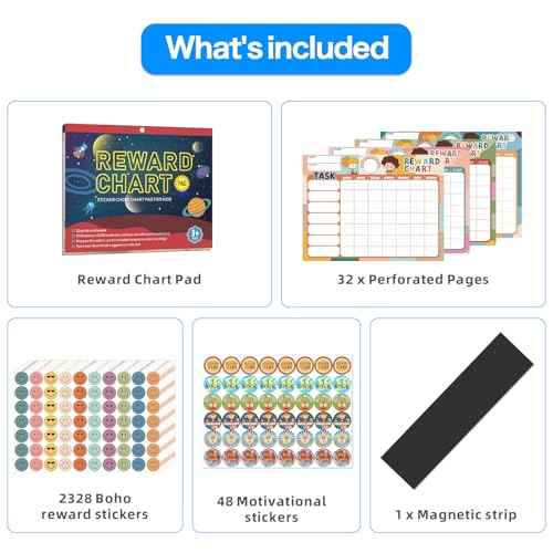 Boho 32 Chore Charts Behavior Reward Chart System,Sticker Chore Chart Pad for Kids with 2328 Stickers, 12.2" x 9.8" Magnetic Reward Chart to Develop Responsibility & Good Habits.