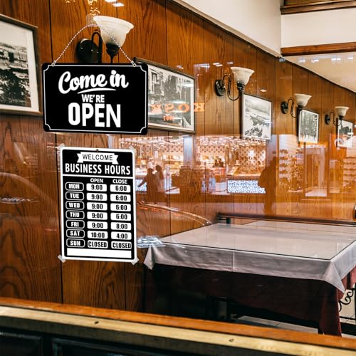 Open Closed Signs Business Hours Sign Set for Window Door Open Signs for Business Hour Closed Open Flip Sign Store Resturant Bar Black