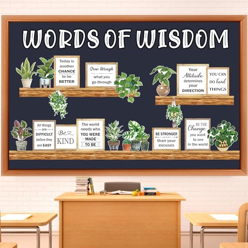 Qilery Greenery Classroom Bulletin Board Set with Motivational Quotes & Borders