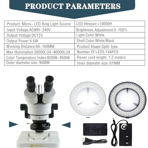 TreochtFUN White Microscope Ring Light with 144 LED Beads & Adjustable Brightness