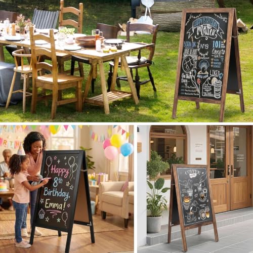 SEENYOO 40x20 Inch Double Sided Wooden Chalkboard Sign with Markers - Brown