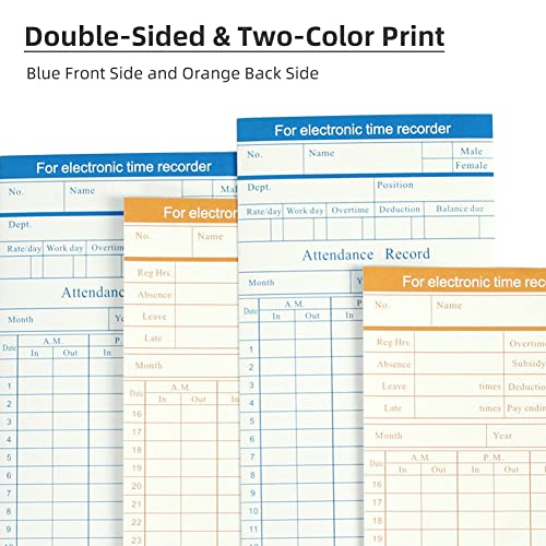 TooCust 100-Piece Monthly Employee Time Cards - 2-Sided, Blue/Orange, 7-3/8 x 3-3/8 Inch, Includes Variation of THIS listing