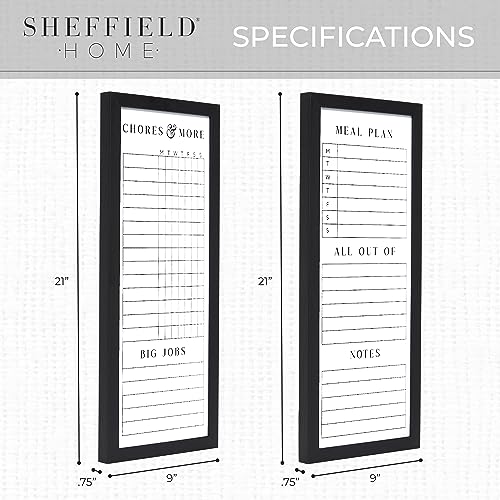 Sheffield Home Set of Two Family Planner Dry Erase Boards Featuring, Chore Chart, Shopping List, Weekly Meal Planner and Notes, 9x21 Inch, Black