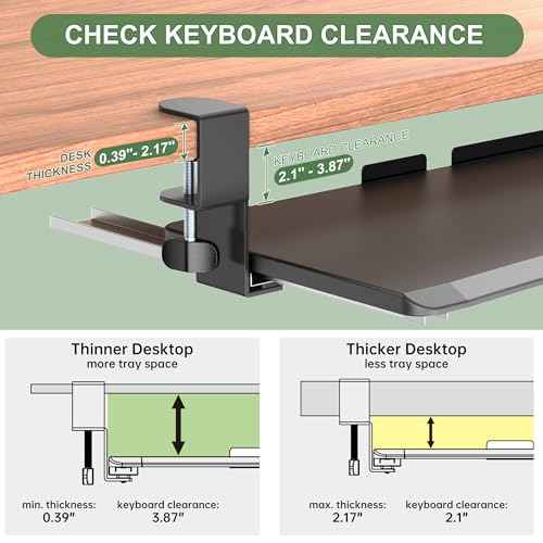 Extra Large Keyboard Tray Under Desk - Slide Out with Sturdy C-Clip Mount System, 31.5" (35.8" Including Clamps) x 11.8" Put-Out Keyboard Tray Computer Drawer for Ergonomic Typing, Black