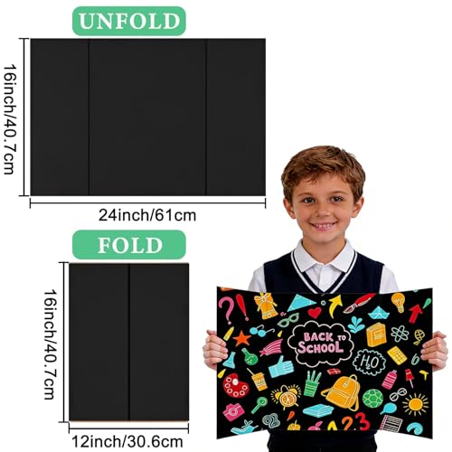 Black 3-Pack Trifold Display Boards 24x16 Inches for Classroom & Exhibits