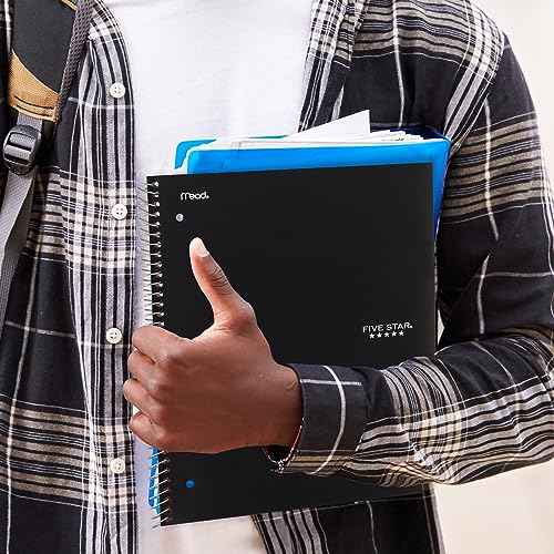 Five Star Spiral Notebook + Study App, 5 Subject, College Ruled Paper, 8-1/2" x 11", 200 Sheets, Fights Ink Bleed, Water Resistant Cover, Black (72081)