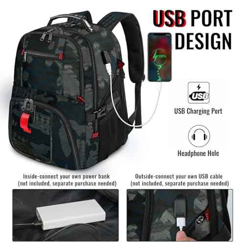 YOREPEK Travel Backpack, Extra Large 50L Laptop Backpacks for Men Women, Water Resistant College Backpack Airline Approved Business Work Bag with USB Charging Port Fits 17 Inch Computers, Camouflage