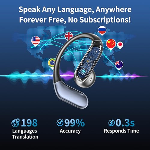 Bluemaison Silver Real-Time Translation Earbuds, 198+ Languages Two-Way Translator for Travel & Business