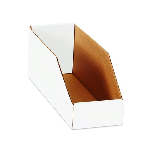 Aviditi Corrugated Cardboard Storage Bins, 4"x 15"x 4 1/2", White, Pack of 50, for Warehouse, Garage and Home Organization