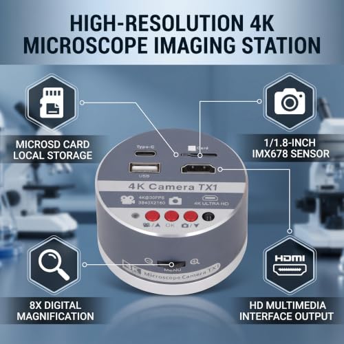 Walfront 4K Microscope Camera with 8X Magnification US Plug, HD Video Output