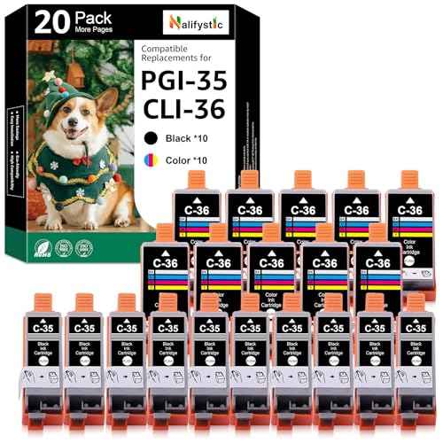 Compatible TR150 Printer Ink PGI-35 CLI-36 Ink Cartridge Replacements for Canon 35 36 Ink Cartridge Work with Canon Pixma TR160 TR150 iP110 iP100 Printer (10 Black, 10 Tri-Color) 20 Pack