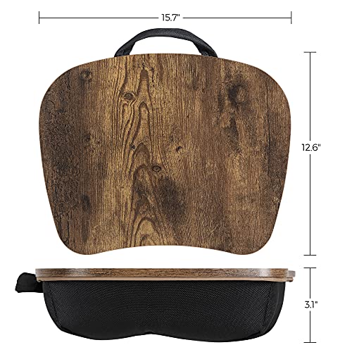 SONGMICS Rustic Brown Laptop Bed Tray with Carry Handle - 12.6"D x 15.7"H