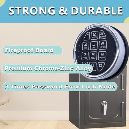 Chrome Electronic Safe Lock Replacement Keypad with Solenoid, Gun Safe Lock with Programmable Electronic Keypad, High-Security Boxes & Cabinets