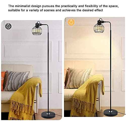 DLLT LED Floor Lamp, Adjustable Head Standing Lamp with Heavy Metal Based, Farmhouse Tall Rattan Floor Lamps Reading Lighting for Living Room, Bedroom, Study Room, Office, 8W 3000K E26 Bulb Included