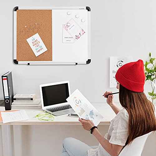 VUSIGN White Board and Cork Board Combination, 17" x 23" Dry Erase Board and Corkboard Combo for Home or Office, Wall Mounted Notice Bulletin Board with Aluminum Frame