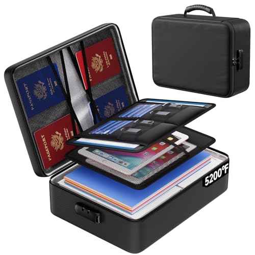 ENGPOW 5200¡ÆF Fireproof Document Bag with Lock, Upgraded Heat Insulated Fireproof Box 8 Layers File Organizer, Portable Home Travel Safe Storage for Important Documents,Passports,Laptop, Black(Soft)