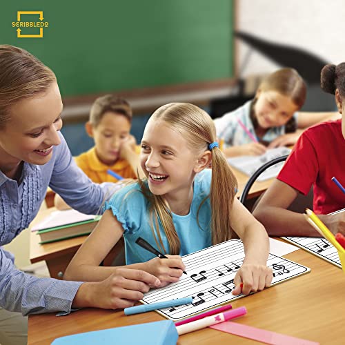 Scribbledo 10 Pack Dry Erase Music Staff Lap White Boards 9"X12" l Write Musical Notes and More Whiteboard (Double Sided) Music Classroom Supplies Must Haves Includes 10 Erasers