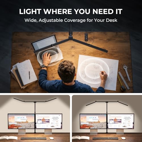 Black Adjustable LED Desk Lamp with Clamp - Home Office Swing Arm Light