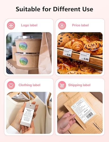 Pink Phomemo Bluetooth Thermal Label Printer with 20 Labels - Wireless & USB