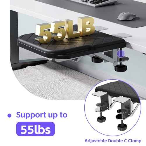 Arm Rest for Desk, 90¡ÆFoldable Computer Wrist Rest Shelf with Sponge Padding, Clamp on Arm Support, Ergonomic Sturdy Desk Extender for Office & Home, Durable & Easy to Install (Black)