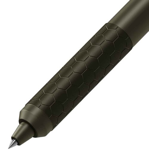 Off-Grid Knives BOLT Tactical Pen with Tungsten Carbide Glass Breaker, Overbuilt Bolt Action XL Writing Tool, Aircraft Aluminum, German Ink, Stainless Steel Clip (Camo Green)