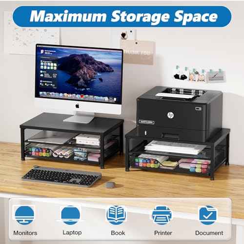 Computer Monitor Stand Riser, Desk Organizers and Accessories with Drawer, Laptop Stand, Office Desk Accessories & Workspace Desktop Organizers Storage for Office Supplies(Black)