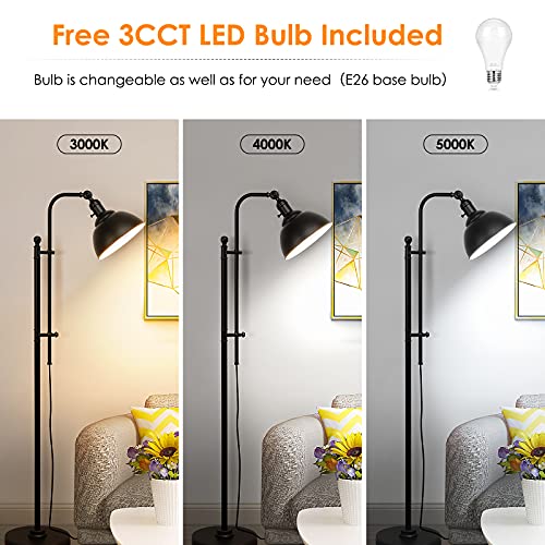 Industrial Floor Lamp, 3 Color Temperature Rustic Floor Lamps in Aged Bronze, Adjustable Height&Head Standing Reading Lamp Farmhouse Lamp