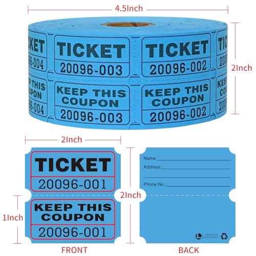 L LIKED Raffle Tickets Double Rolls 1000 Per Roll 50/50 Raffle Tickets for Events,Carnivals, Entry, Class Reward, Prizes(Blue)