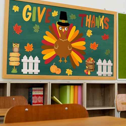 Cholemy 101 Pcs Thanksgiving Turkey Bulletin Board Decorations Set 50 Inch DIY Turkey Cutouts for Bulletin Board Thanksgiving Fall Classroom School Wall Party Decoration