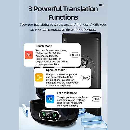 Yunseity Language Translator Earbuds, X9 Two Way Translation Headphones in Real Time, Clip Online Translation Device in 144 Languages & 3 Translation Modes, with Display (Black)
