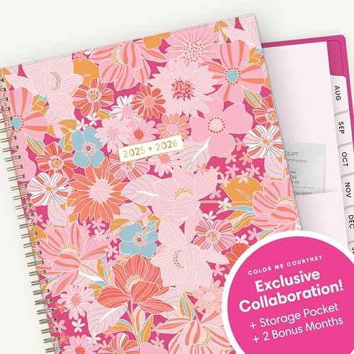 Blue Sky Color Me Courtney 2025-2026 Academic Year Weekly and Monthly Planner Calendar, July 2025 - June 2026, 12-Month, 8.5" x 11", Flexible Cover, Wirebound, Laminated Tabs, Storage Pocket, Bloom Pink