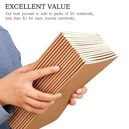 30 Pack Journal Notebook, Kraft Cover Lined Paper Journal for Traveler, Notes, Memo - Bulk Journals Sewn Brown Notebook, 80 Pages, 8.3'' x 5.5''