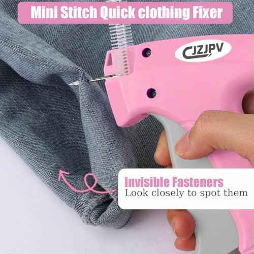 Stitchy Stitch Gun - Handheld Tagging Gun for Clothing, Micro Sticky Gun for Clothes Quick Stitch Sewing & Tag Attacher, Come with 6 Fine Needldes & 2,000 Mini Fasterners (HotPink+White)