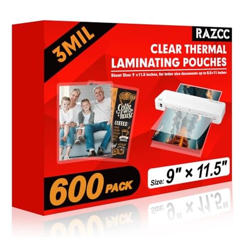 Laminating Sheets, 600 Pack Clear Thermal Laminating Plastic Paper Laminator Sheets, 9 x 11.5-Inch, 3mil, Ideal Office or School Supplies