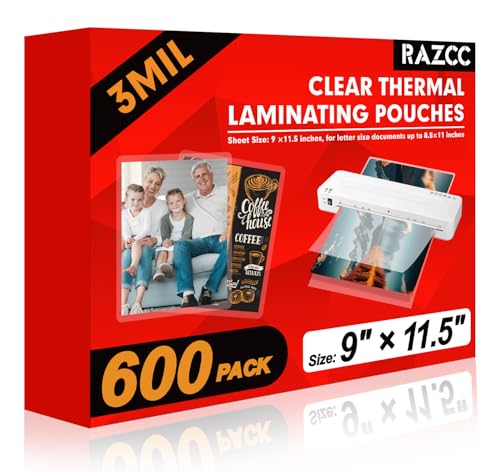 RAZCC Clear Laminating Sheets 600 Pack 9x11.5-Inch 3mil Office & School Supplies