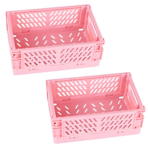 Tixill 2-Pack Mini Collapsible Plastic Storage Baskets Pink 5.9x3.8x2.2 for Home & Kitchen