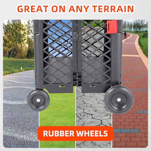 JJRING Mesh Rolling Utility Cart, Foldable Shopping Cart, Heavy Duty Utility Cart with Rolling Wheels for Groceries and Laundry