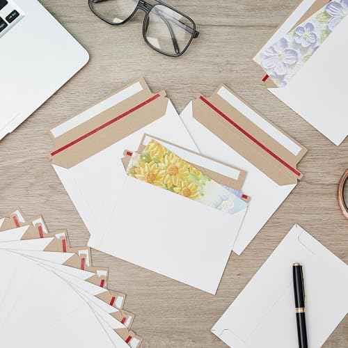 200 Pcs 6.5 x 4.5 Inch Rigid Photo Mailers with Self-Adhesive, White Cardboard Card Shipping Envelopes Bulk for Document