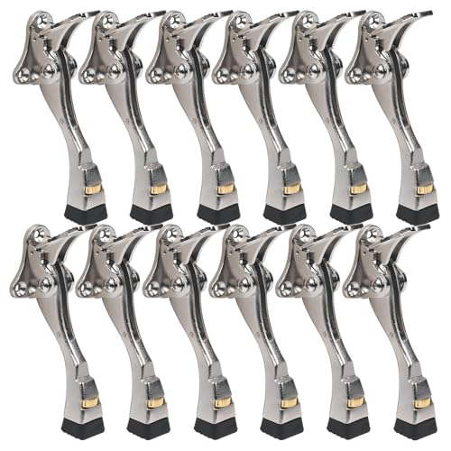 12 Packs Heavy Duty Kickdown Door Stopper, One Touch Adjustable Kickdown Door Stop for Heavy Doors, 4 in Metal Door Kickstand with Rubber Tip & Wall Protectors for Wide Doors