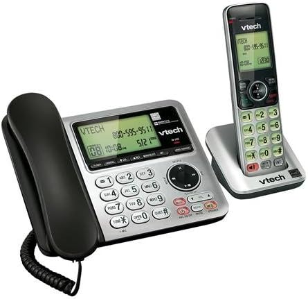 VTech CS6649 DECT 6.0 Expandable Corded/Cordless Phone - Answering System & Caller ID, Silver/Black