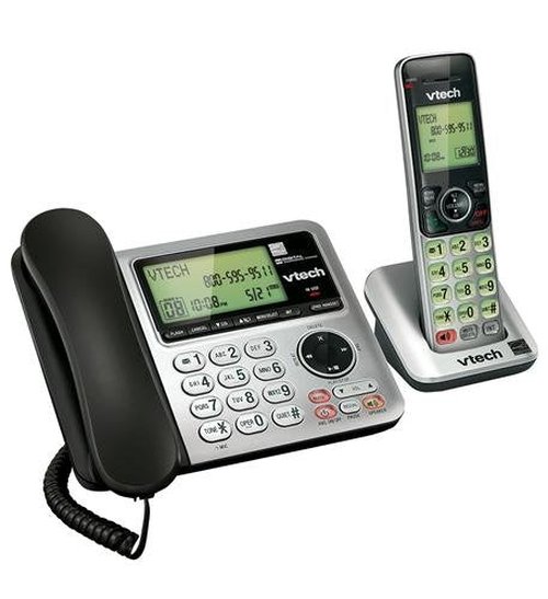 VTech CS6649 DECT 6.0 Expandable Corded/Cordless Phone with Answering System and Caller ID/Call Waiting, Silver/Black with 1 Handset