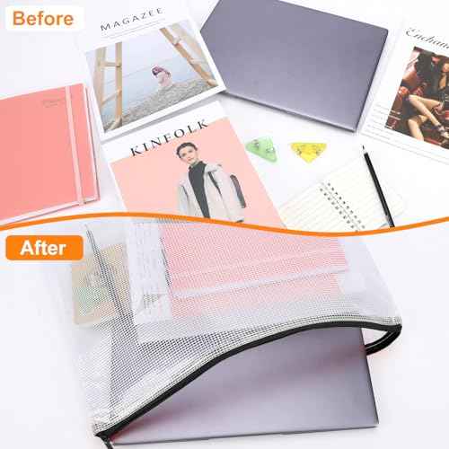 20pcs Plastic Mesh Zipper Pouch Bags, A3 17x12 Inches Extra Large Zipper Bags, Reusable Zipper Pouches for Classroom Office Supplies Organizing, Puzzles & Games, Board Game Organization