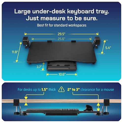 Keyboard Tray | Under Desk Keyboard Tray Slide Out w/Adjustable C-Clamps for Desks Up to 1.5-Inch-Thick | Clamp On Drawer with 1x USB-C to 4 USB-A Hub and 1x Five-Cable Management Organizer