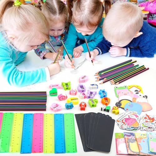 Stationery Party Packs, 24 Pack Birthday Goodie Bags for Kids with Pencils Rulers Erasers Perfect Classroom Rewards Student Gifts School Class Goodie Bag Return Gifts