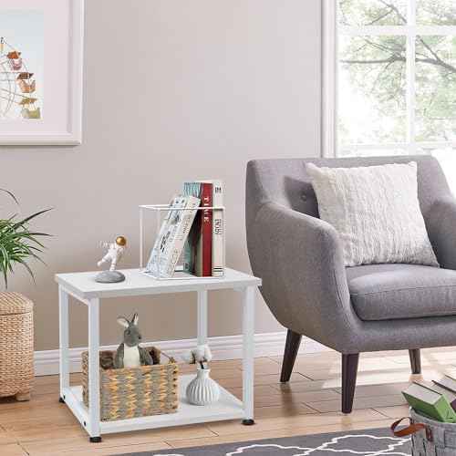 Under Desk Printer Stand - 2-Tier Industrial Mobile Printer Table with Storage Shelf, Heavy Duty Wood Rolling Printer Cart with Wheels for Home and Office,Maple White
