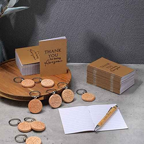 50 Sets Christmas Employee Appreciation Gifts Bulk Motivational Notebooks Inspirational Bamboo Pens Keychains Thank You Gifts for Thanksgiving Nurse Practitioner Coworker Staff Office