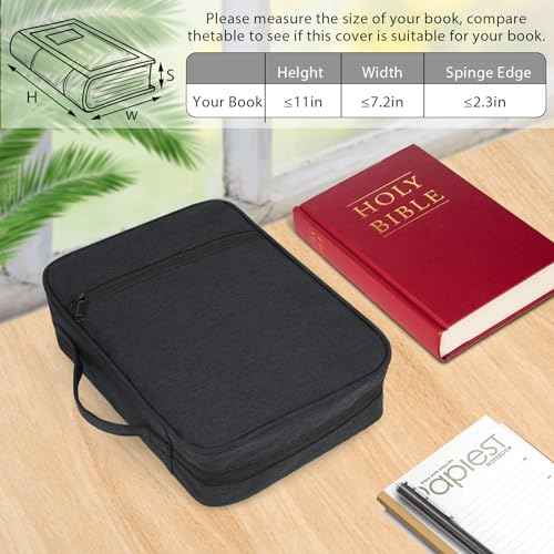 Bible Cover with Durable Handle, Carrying Book Case Church Bag Bible, Protective with Zippered Pocket, Bible Study Accessories Supplies, Book Protector for Book Lovers, Black